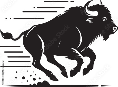 Wild Running Buffalo Silhouette vector illustration isolated on a white background