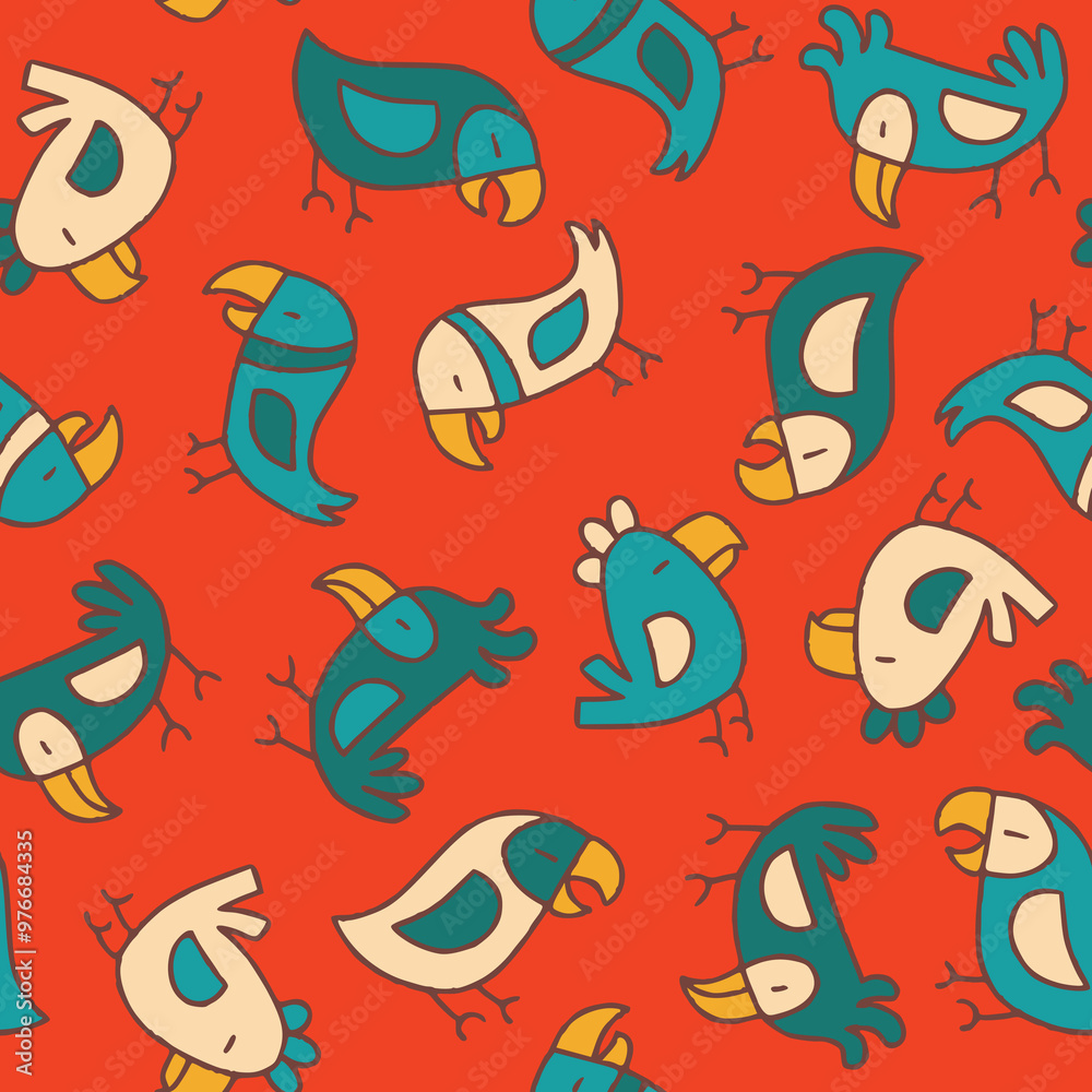 Obraz premium Parrot Vector Seamless Pattern illustration for Print, Wallpaper, Decoration.