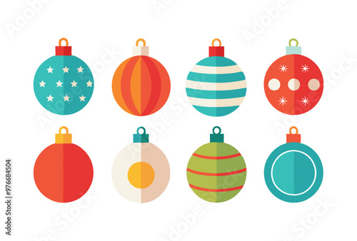 Flat Design Colorful Christmas Ornaments Vector Set Festive Holiday Decorations