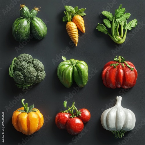 Colorful Vegetables and Garlic on Black Background