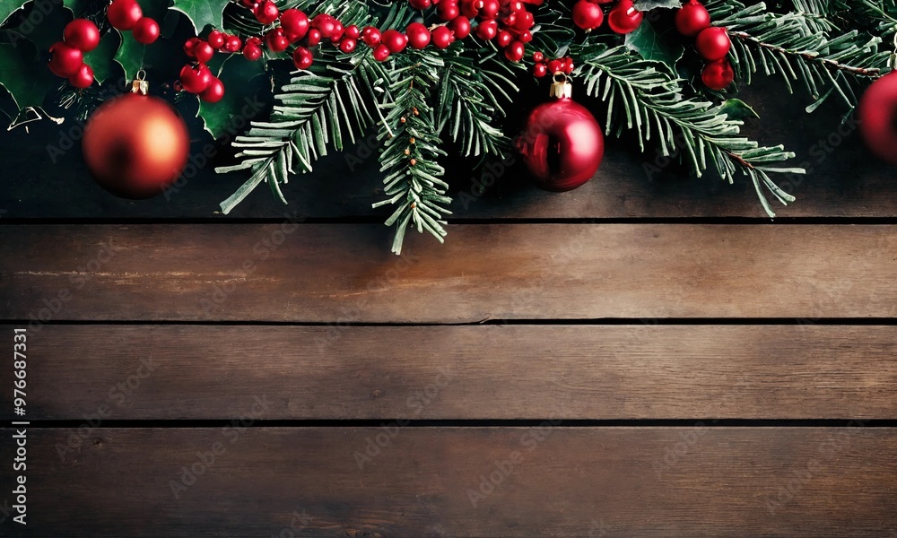Christmas background with fir tree and decor, with copy space Christmas background with fir tree and decor, with copy space