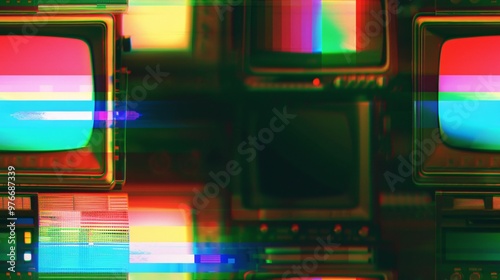 Distorted vintage TV screen with interference and glitches.
