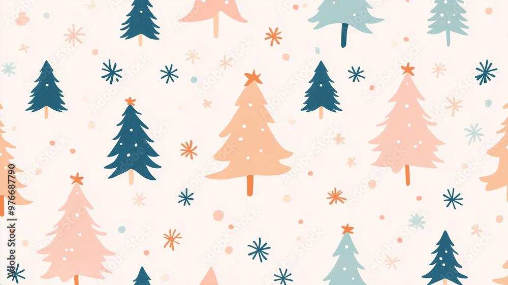 Christmas trees and snowflakes on a white background. Christmas pattern. Christmas trees and snowflakes on a white background. Christmas pattern.