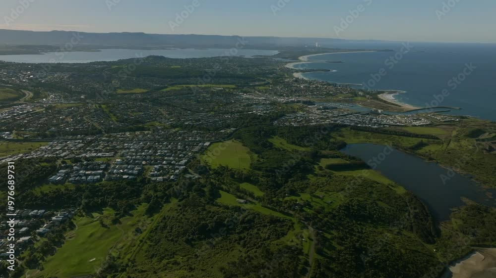 Uni Wollongong Shell Cove Shellharbour Marina Waterfront The Farm surfing break Mystics lake Illawarra State Park aerial drone Australia NSW Sydney South Coast mining coastal sunny blue sky forward