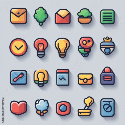 Colorful Flat Design App Icons with Long Shadow