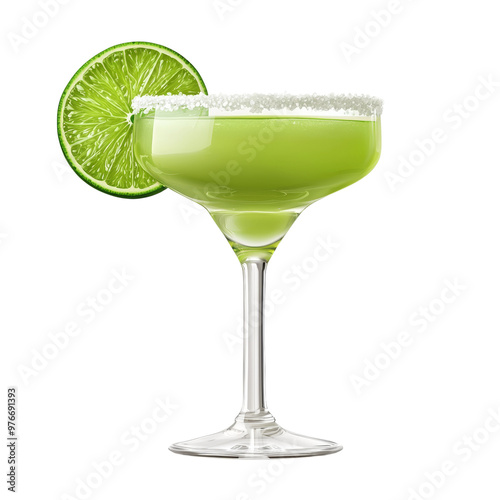 Refreshing margarita cocktail served with a slice of lime. Perfect for summer enjoyment.