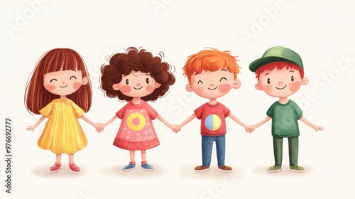 Happy Kids Holding Hands.