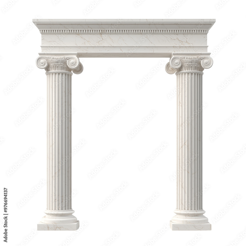 White classical pillars with a decorative arch design White classical pillars with a decorative arch design