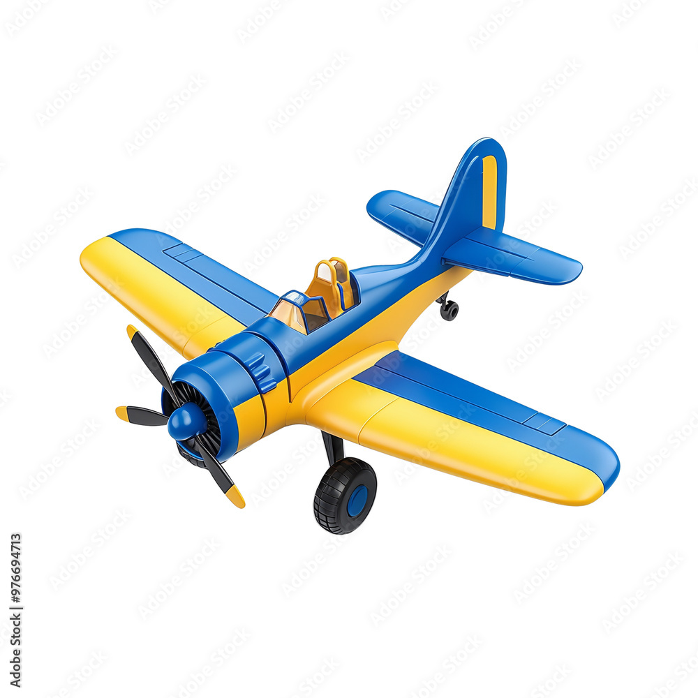 Colorful toy airplane model in blue and yellow design for children Colorful toy airplane model in blue and yellow design for children