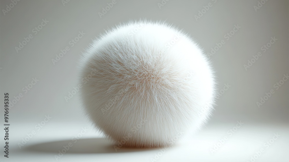 A soft, furry white sphere on a minimalist background. A soft, furry white sphere on a minimalist background.