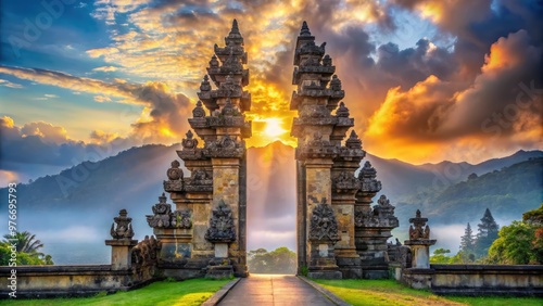 Traditional Balinese Temple Gate at Sunrise