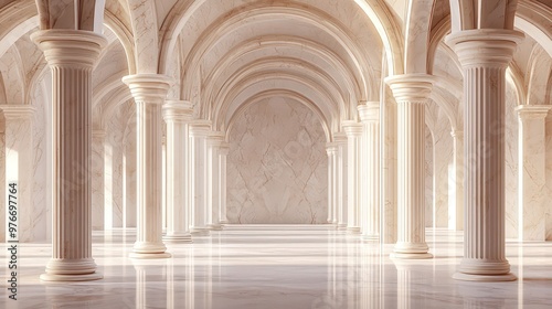 Soft light reflections in a classic interior with ivory marble for product displays.