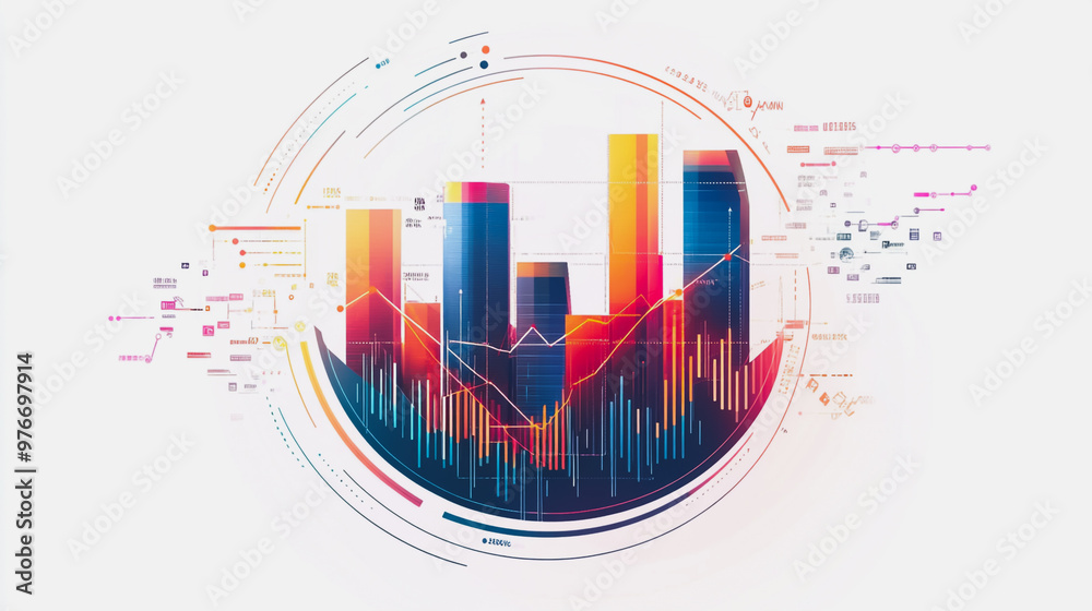 Abstract white background with Colorful charts and graphs with statistics to innovative analyze business potential and forecast future development of companies growth. Abstract white background with Colorful charts and graphs with statistics to innovative analyze business potential and forecast future development of companies growth.