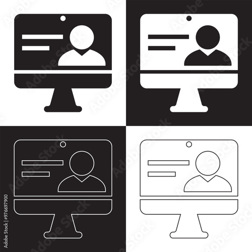 Webinar stroke and solid  icon set. isolated on black and white background. Vector illustration. EPS 10