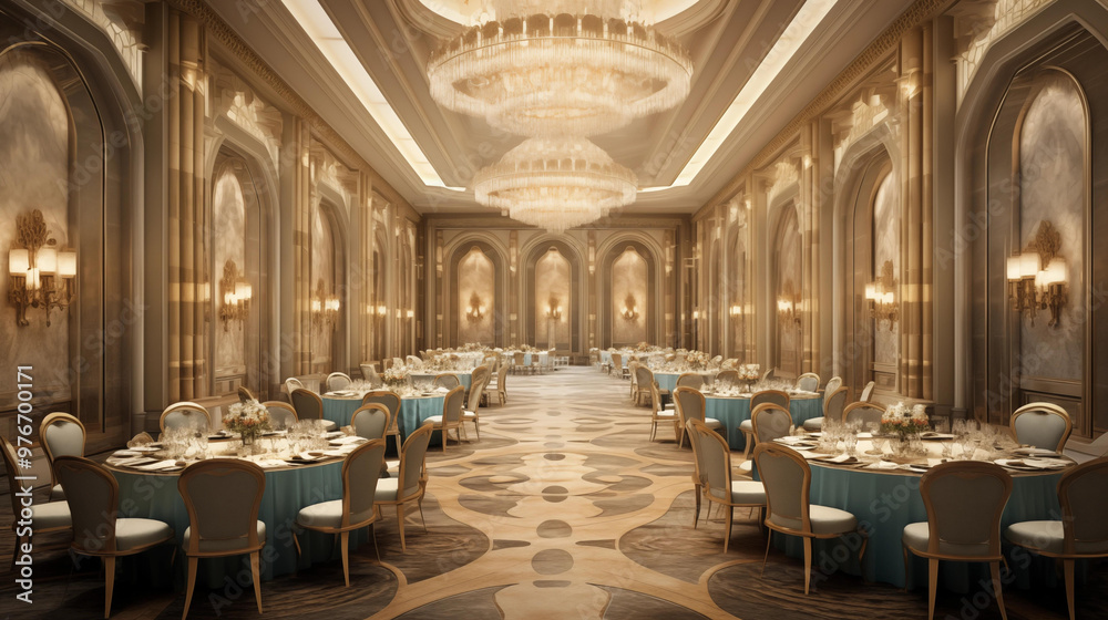 Naklejka premium Banquet hall Multipurpose room in a luxury hotel, beautifully decorated.
