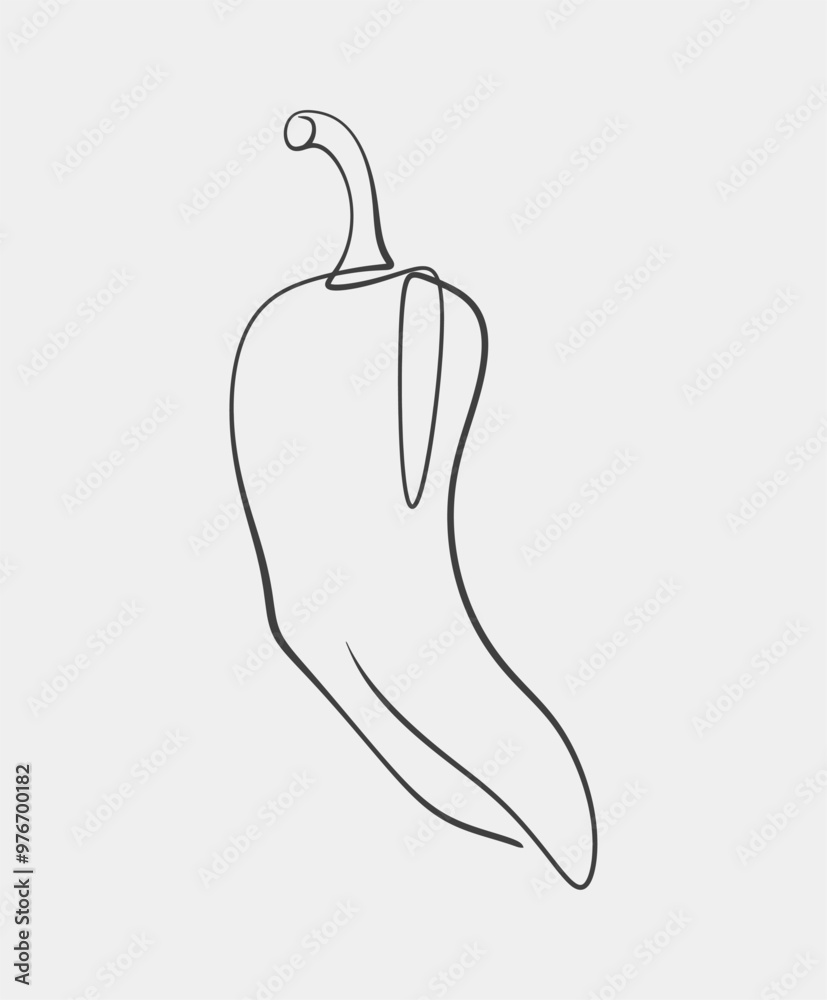 Simple line art of a chili pepper, featuring clean, minimalist outlines, ideal for food-related designs or culinary illustrations. Simple line art of a chili pepper, featuring clean, minimalist outlines, ideal for food-related designs or culinary illustrations.