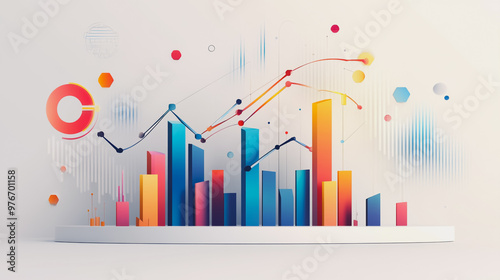 Abstract white background with Colorful charts and graphs with statistics to innovative analyze business potential and forecast future development of companies growth.