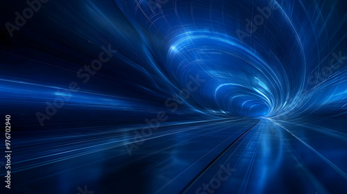 Abstract Digital Tunnel with Blue Lights and Lines Background