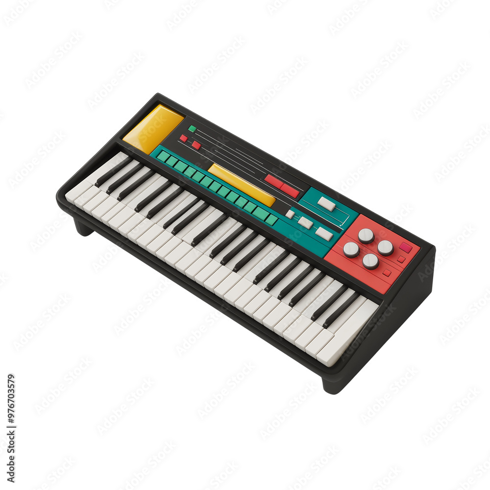 Colorful toy keyboard with black and white keys on a white background Colorful toy keyboard with black and white keys on a white background