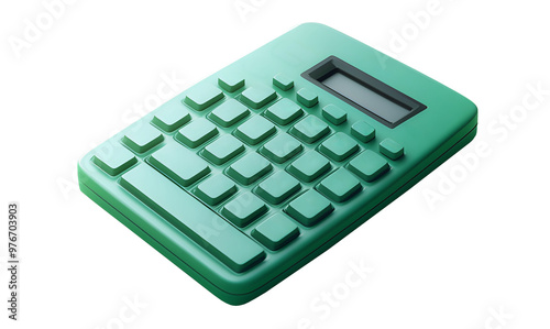 Green Calculator icon isolated on cut out PNG or transparent background. Financial management, budget and earnings business money. Income accounting finance. Math devices calculate.