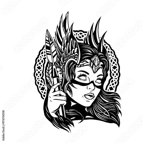 Valkyrie | Norse God of Wisdom | Viking God | Odin | Viking Warrior | Norse Mythology | Lady Warrior | Seafaring Lady | Original Illustration | Vector and Clipart | Cutfile and Stencil