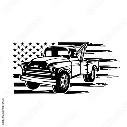 US Towing Truck | Tow Trucker | Towing Service | Tow Truck Owner | Towing Equipment | Towing Crew | Tow Truck Driver | US Flag | Original Illustration | Vector and Clipart | Cutfile and Stencil