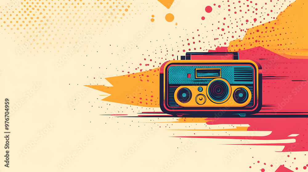 Fototapeta premium Colorful Radio Illustration on a Textured Background with Copy Space