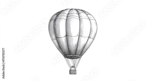 Line Drawing of a Hot Air Balloon Floating in the Sky Isolated on Solid White Background photo