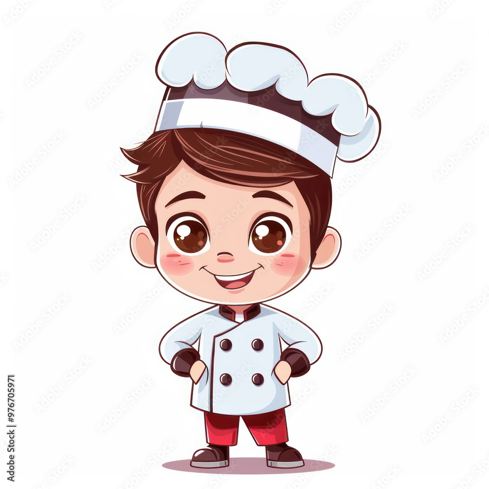 Cartoon character of cute little boy wear chef uniform, white background, vector illustration Cartoon character of cute little boy wear chef uniform, white background, vector illustration