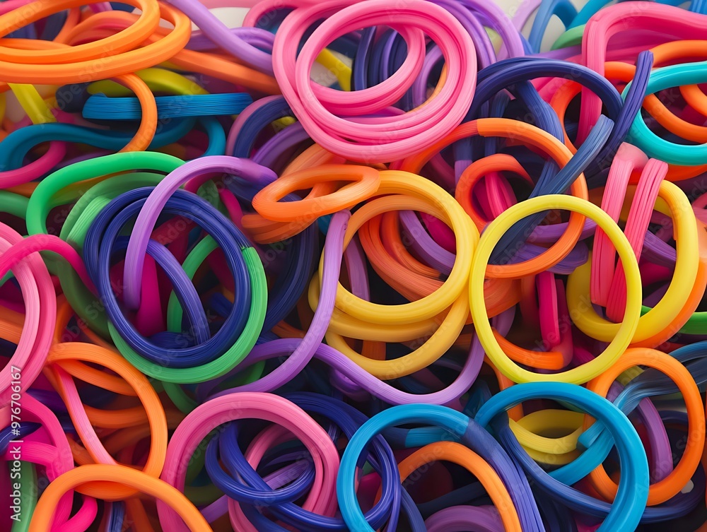 Bright, colorful elastic loops evoking a sense of youthful energy and fun. Bright, colorful elastic loops evoking a sense of youthful energy and fun.