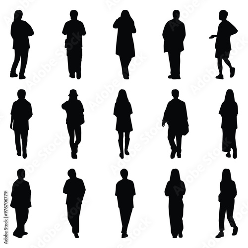 Vector collection set of individual people silhouettes.