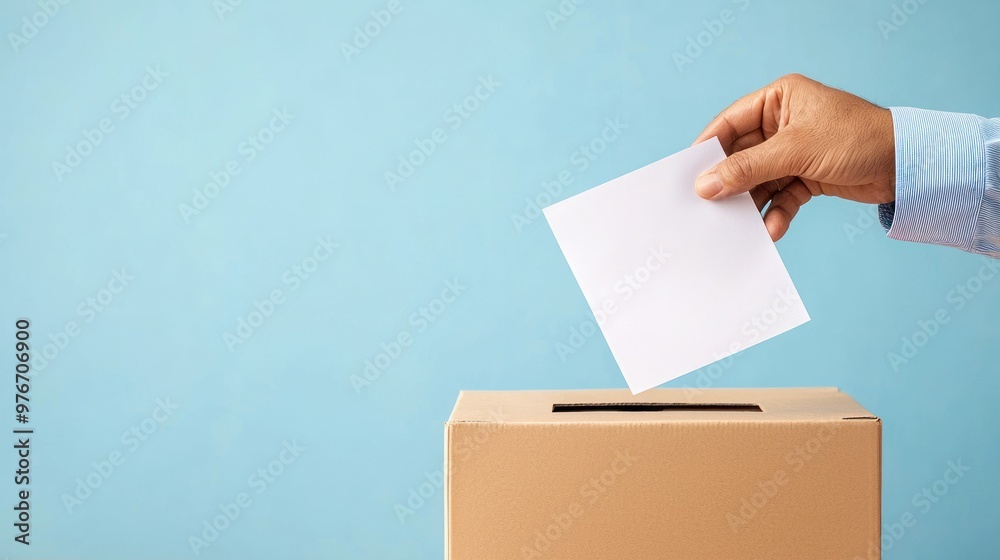 Hand inserting a ballot into a transparent voting box, election transparency, voting process