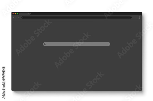 Web browser window mockup with url and search bar, buttons and signs. Grey dark mode computer or laptop screen page template. Vector blank simple website interface design layout with www toolbar.