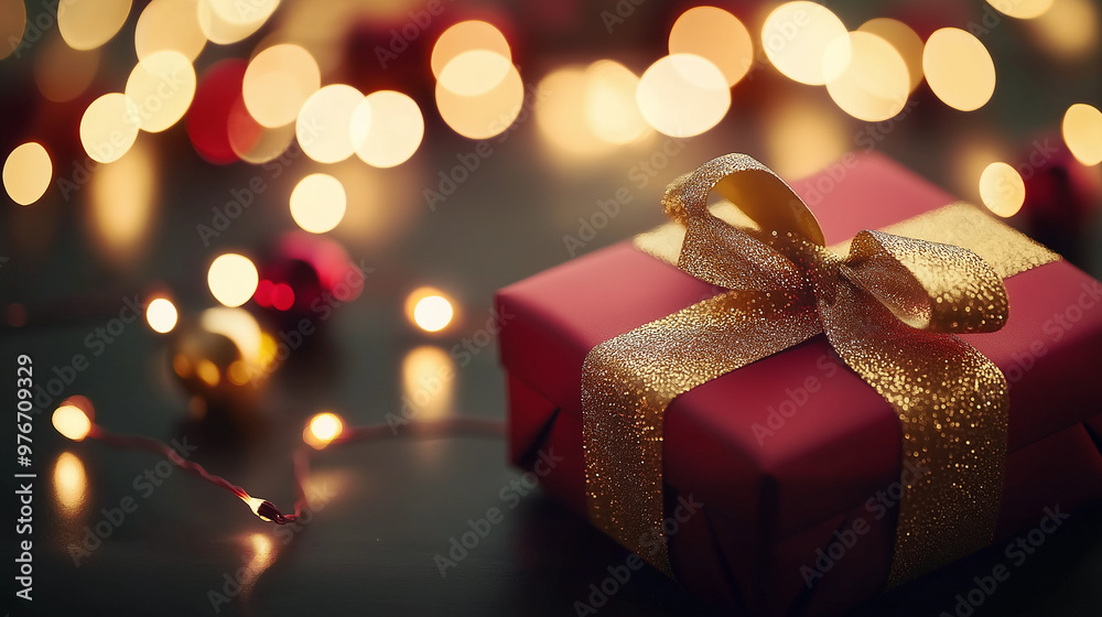 A neatly wrapped present with a decorative ribbon, illuminated by soft bokeh lights, capturing the essence of a joyful holiday celebration. A neatly wrapped present with a decorative ribbon, illuminated by soft bokeh lights, capturing the essence of a joyful holiday celebration.