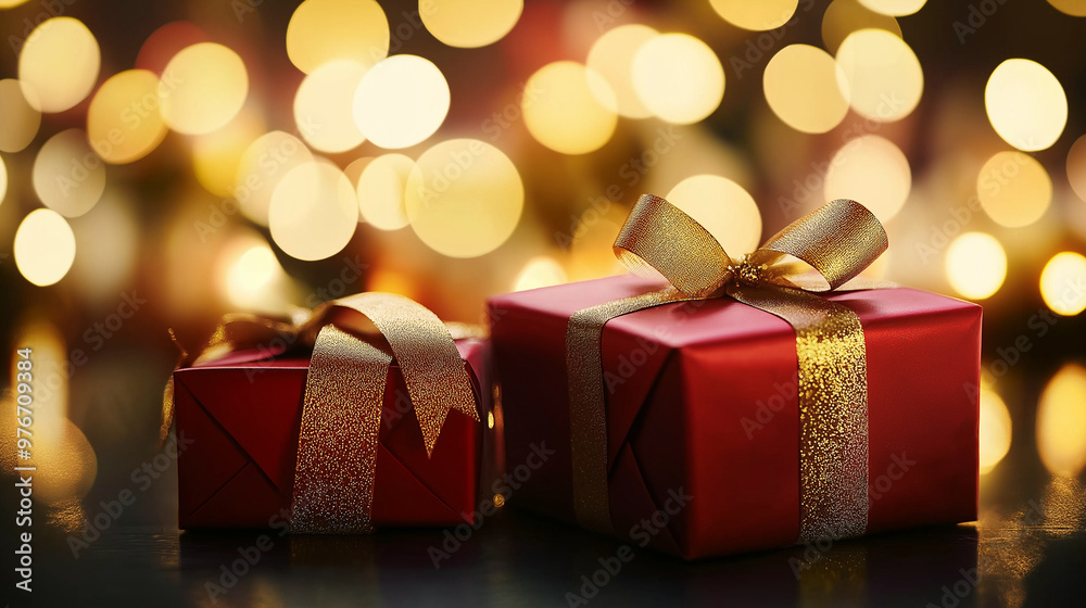 A charmingly wrapped gift box adorned with a ribbon, set against a backdrop of glowing bokeh lights, creating the perfect festive holiday atmosphere. A charmingly wrapped gift box adorned with a ribbon, set against a backdrop of glowing bokeh lights, creating the perfect festive holiday atmosphere.