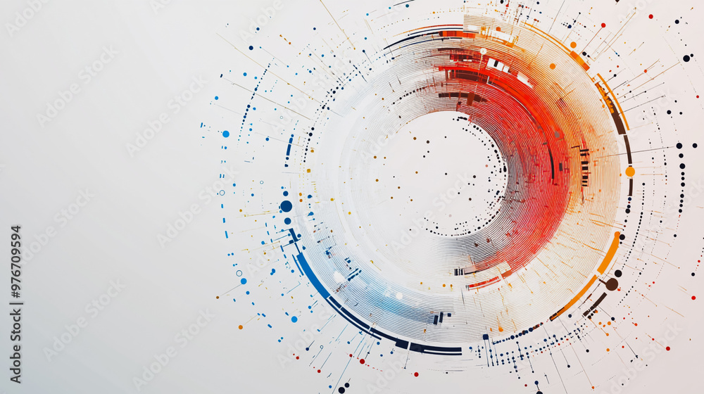 Abstract white background with Colorful circle lines. Digital future technology . Abstract business connection of lines from nodes innovation of communication in the network.