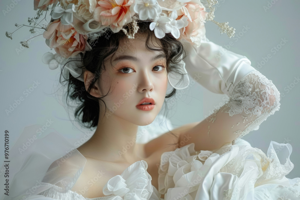 A young woman wearing a white wedding dress A young woman wearing a white wedding dress