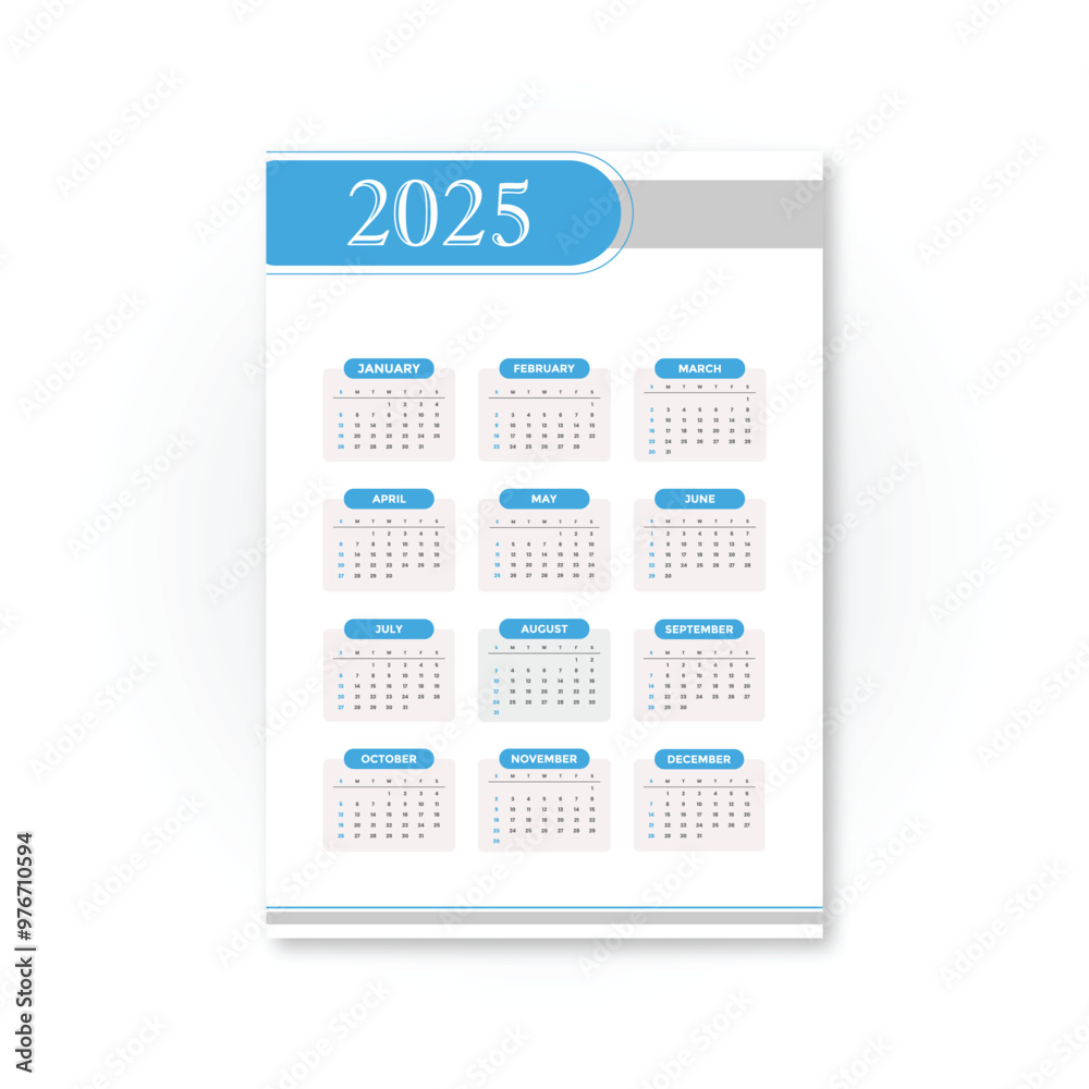 2025 New year Simple calendar template vector illustration 2025 New year Simple calendar template vector illustration