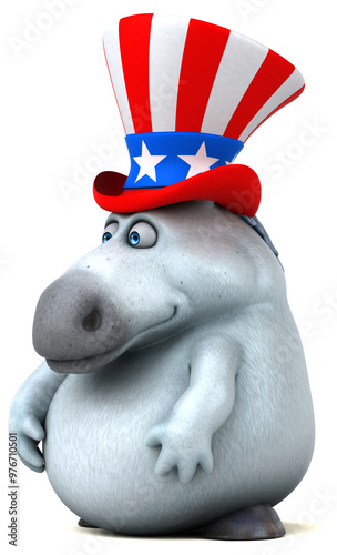 Fun 3D cartoon zebra with an uncle sam hat