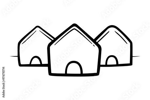 Home village. Residential community. Nearby houses. Neighborhood community. House simple hand drawn.