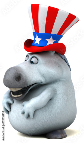 Fun 3D cartoon zebra with an uncle sam hat