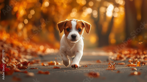 A Jack Russell puppy walkin...