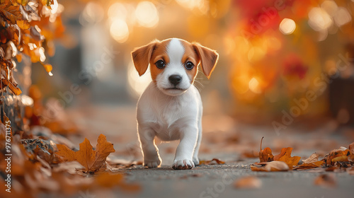 A Jack Russell puppy walkin...