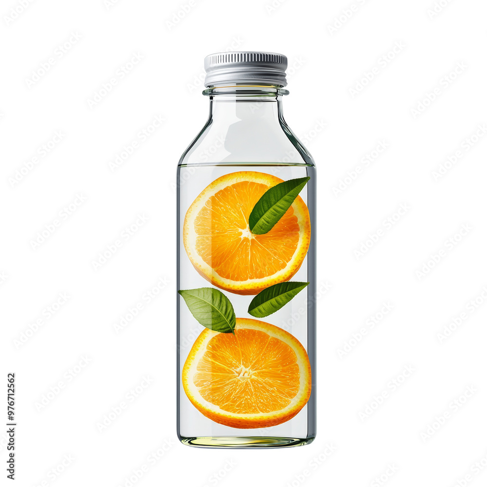Refreshing infused water with orange slices and mint leaves in bottle Refreshing infused water with orange slices and mint leaves in bottle