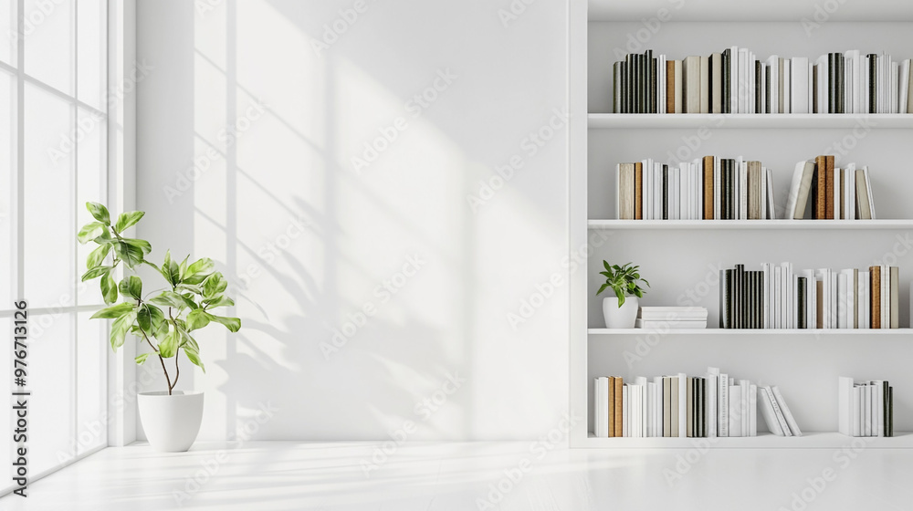 Fototapeta premium bookshelf interior book design shelf modern room education bookcase office furniture library illustration background.