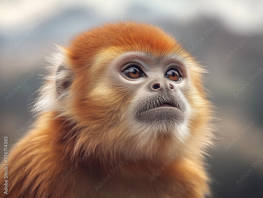 Majestic Golden Snub nosed Monkey, Wild Primate, Close up Wildlife Majestic Golden Snub nosed Monkey, Wild Primate, Close up Wildlife