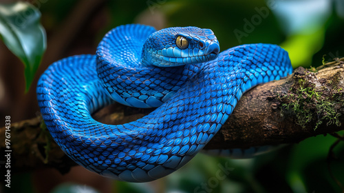A blue viper snake elegantl...