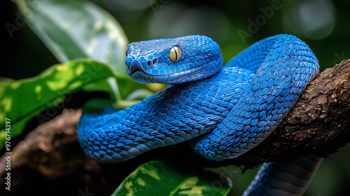 A blue viper snake elegantl...