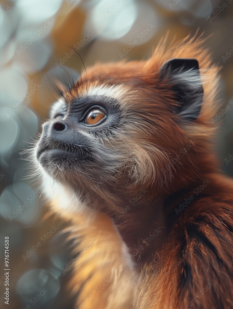 Fototapeta premium Close up of Titi Monkey, Callicebus species, perched on a tree branch in the wild