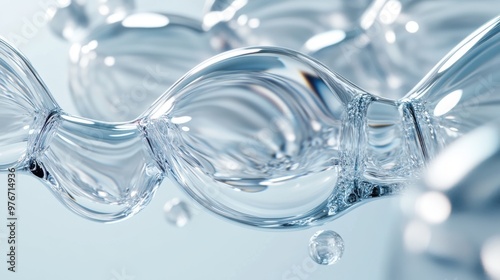 Abstract close-up of transparent glass bubbles with flowing shapes and vibrant reflections